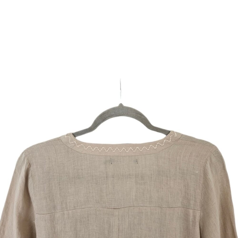 Gudrun Sjoden 100% Linen Dress Embroidered Neutral Tan Cream S - Picture 6 of 10